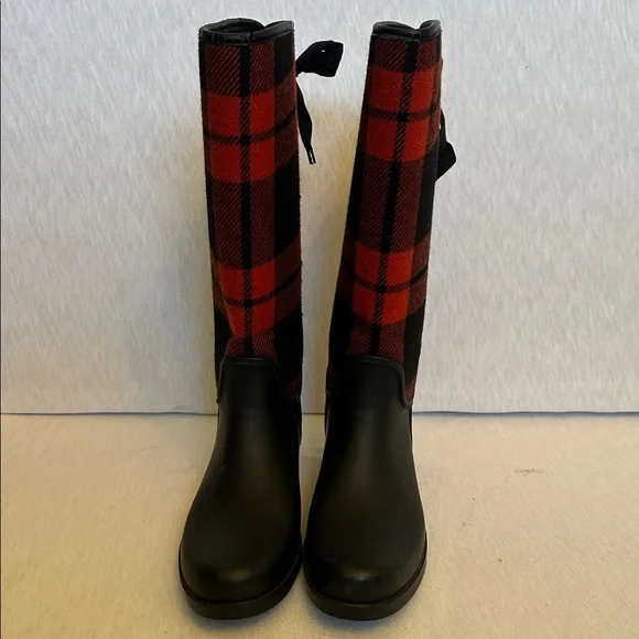 Coach Womens Tristee Black Red Plaid Rubber Lace-Up Knee High Rain Boots Size 10 - Picture 5 of 13
